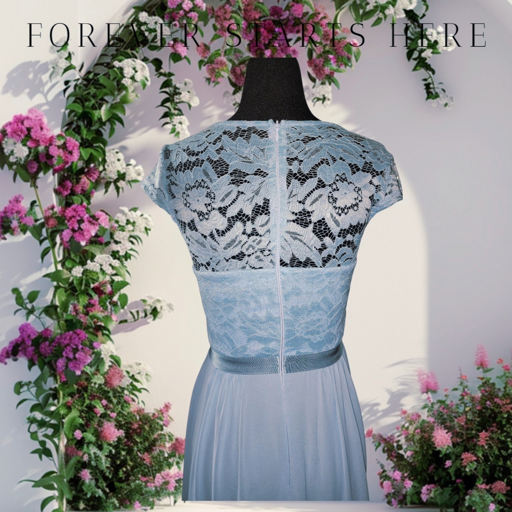 Blue Asymmetrical High-Low Maxi Dress with Flutter Cap Sleeves - Picture 5 of 5